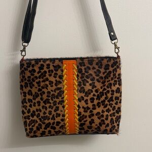 Leopard Print Crossbody Bag with Orange Detail